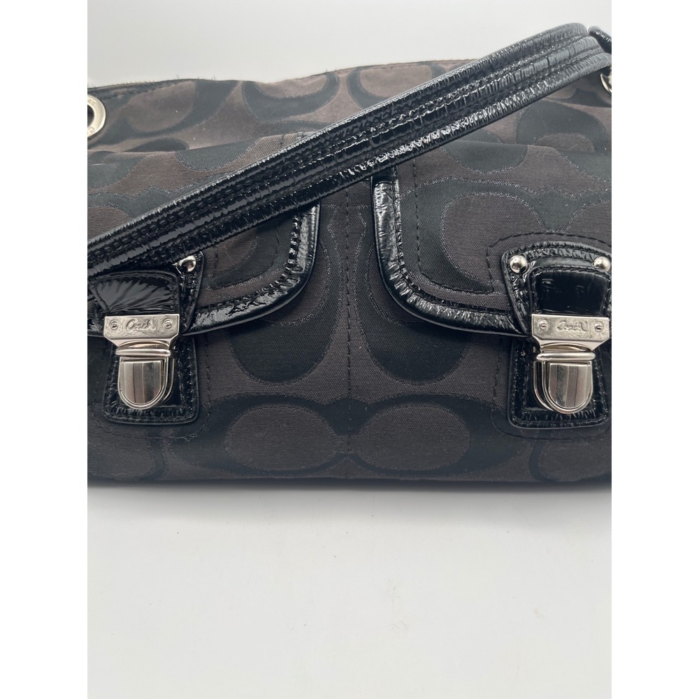 Coach Signature C Black Jacquard Patent Leather Shoulder Bag 18980 Mens - Picture 2 of 10
